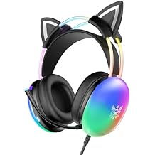 Cat Ear Gaming Headset with Microphone, RGB Rainbow Lighting, Surround Sound, 3.5mm Wired Over-Ear Headphones for PC/PS4/PS5/Switch/Laptop, Lightweight and Adjustable Headband