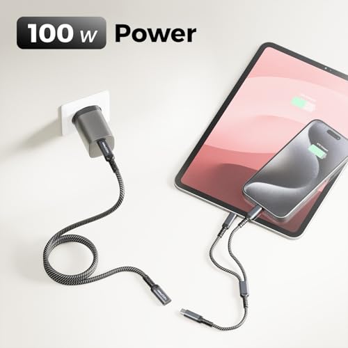 deleyCON 1m 100W 20 Gbps USB-C Verlängerung Kabel (USB 3.2 Gen 2x2) PD 3.0 Ladekabel Datenkabel 4K@60Hz für iPhone 17 16 Pro Max Air Galaxy A16 A56 S25 S24 iPad MacBook Tablet Notebook
