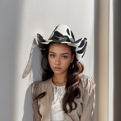 Image of Western Straw Cowboy Hats for Men & Women, Wide Shapeable Brim Cowgirl Sun Hat