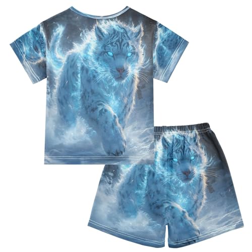 senya Short Sleeve Pajamas Sets Summer Cotton Sleepwear Blue Light Tiger2