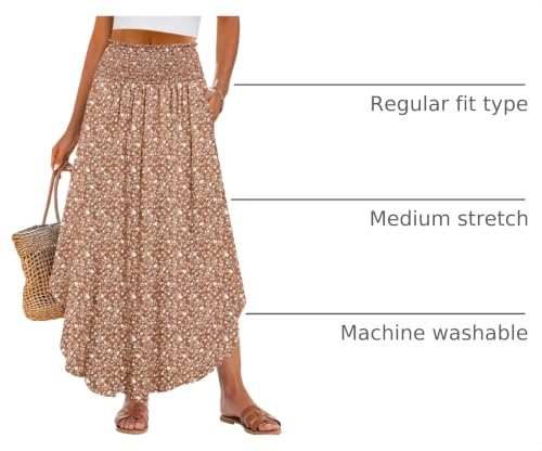 Image of ANRABESS Women's Maxi Skirts Summer Boho Floral High Waisted Flowy Swing Pleated Beach Long Skirt with Pockets