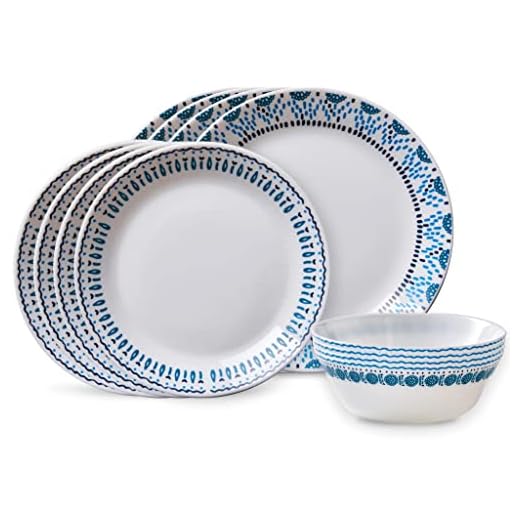 Corelle Everyday Expressions 12-Pc Dinnerware Set, Service for 4, Durable and Eco-Friendly, Higher Rim Glass Plate & Bowl Set, Microwave and Dishwasher Safe, Azure Medallion