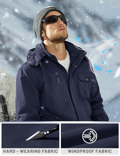 Image of TACVASEN Men's Jacket-Casual Winter Cotton Military Jacket Standard Length Thicken Hooded Cargo Coat