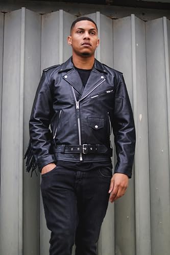 Mens Fringe Hide Leather Brando Tasseled Motorcycle Jacket Retro Biker2