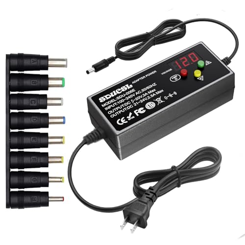 Image of Universal Adjustable AC /DC Power Supply, 5-24V 3A Max 60W Variable Power Adapter with 8 Tips, 100-240V to DC 5V 9V 12V 15V 18V 20V 24V Output, 3-Button Control and LED Display
