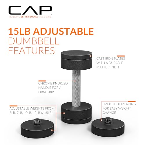 Image of CAP Barbell 15 lb Adjustable Dumbbell - Compact Cast Iron Weight | Multiple Options