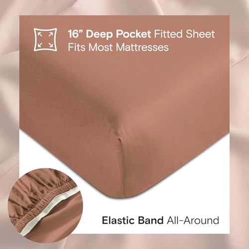 Sijo AiryWeight Tencel Sheet Set, 100% Lyocell Derived from Eucalyptus, Buttery Soft, Architectural Digest 2022 Best Cooling Sheets Winner - 3pc - 2 Pillowcases 1 Fitted (Clay, Queen)