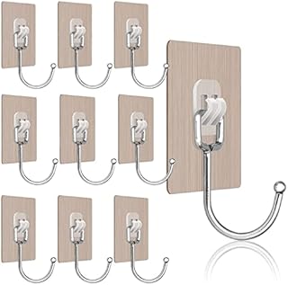 10Pcs Adhesive Wall Hooks Heavy Duty with Stainless Stick On Hooks 15KG (Max) Self-Adhesive Hooks Utility Strong Ceiling Hooks for Bathroom Kitchen Office