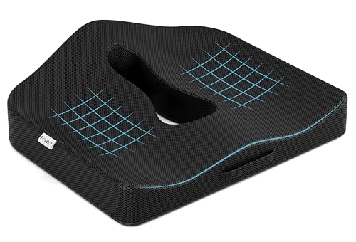 FOVERA Memory Foam Coccyx Plus Seat Cushion for Tailbone Pain | 2 Years Warranty | Sciatica, Back Pain Relief - Orthopedic Chair Cushions for Sitting for Office Chair & Wheelchair (Mesh Black)