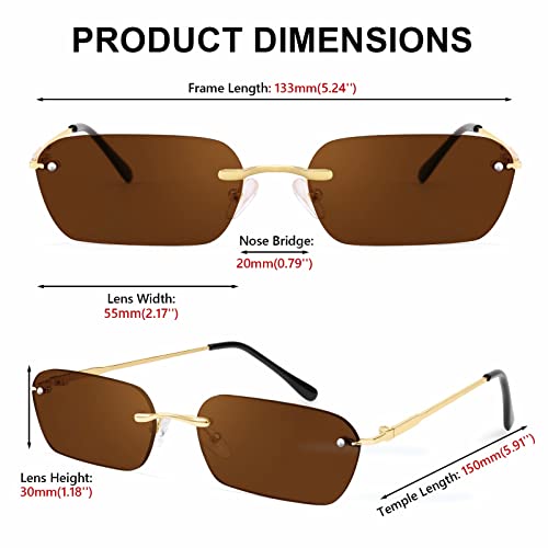 Image of FEISEDY Rimless Sunglasses Y2K Retro Small Narrow Clear Eyewear Vintage Rectangle Sunglasses for Women Men B2643