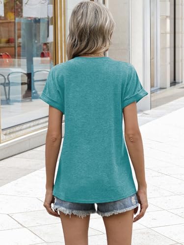 Image of EyMuse Womens Short Sleeve Henley Tops Fashion Casual V Neck Summer Tshirt | Summer Button Up Top Fashion Soft Basic Tees Blouses Spring Comfortable Classic Clothing Resort Wear for Women 2026