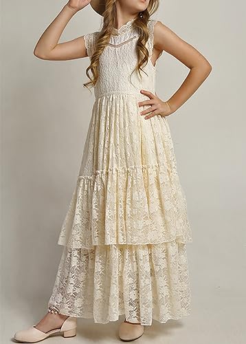 Kids Girls Sleeveless Lace Dresses Ruffle Layered Backless Long Dress Maxi Dress Party Gown Flower Girl Dress2