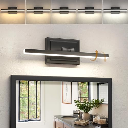 Image of NIORSUN 15.7 Inch Modern Bathroom Light Fixture, 12W 5CCT Dimmable LED Black Bathroom Vanity Lights Over Mirror, Vanity Lights for Bathrooms Restroom Mirror- ETL Certified