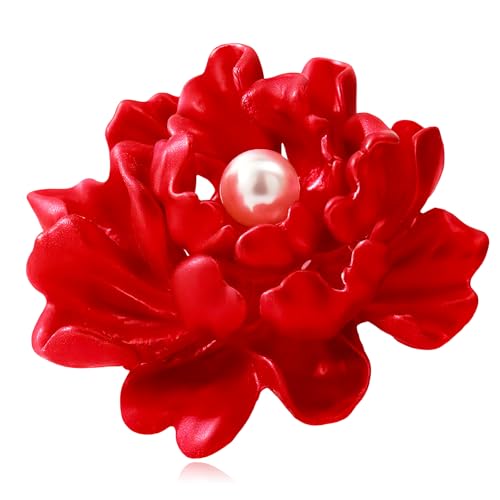 Image of Red Rose Brooch for Women - Elegant Costume Jewelry Pin for Dresses, Hats & Scarves