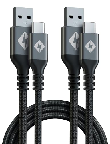 ZYRON 2m USB A to USB C Cable [2-Pack], Nylon Braided USB to USB C Cable, 3A Fast Charging USB C Cord, 480mbps Data Sync for Phones, iPhone 16/15, Galaxy S24, Pixel, Xiaomi, Switch (2, Grey, 2m)
