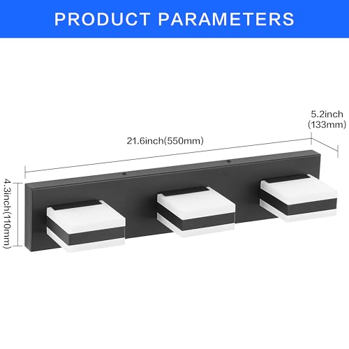Image of SOLFART Vanity Lights for Bathroom, Black 3 Light Bathroom Light Fixtures Modern Black LED Vanity Light Cool Light 6000K