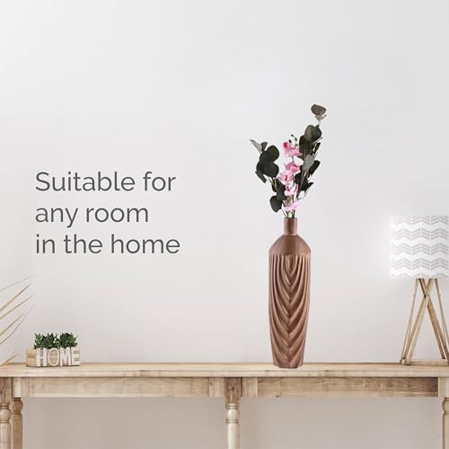 Image of Kuber Industries Decorative Polyresin Flower Vases for Home Decor Living Room & Bedroom | Aesthetic Table Decor Flower Table Pot for Corner | Wooden Brown
