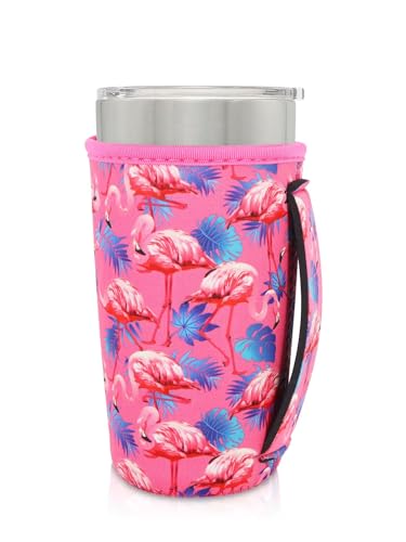 AJLTPA Cup Holder with Handle, 20oz-24oz Tumbler Cups, Pink Flamingo