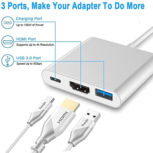 Usb C To Hdmi Multiport Adapter,3-In-1 Type-C Hub With Thunderbolt 3 To Hdmi 4K Output/Usb 3.0 Port/Pd Quick Charging Port,Android Digital Av Adapter For Macbook Pro,Macbook Air,Projector,Monitor #TOP1