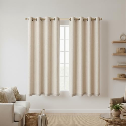 Image of 100% Blackout Linen Textured Curtains for Bedroom Full Light Blocking Room Darkening Bronze Grommet Window Drapes Thermal Insulated Energy Efficient Home Decor 52x54 Linen (2 Panels)