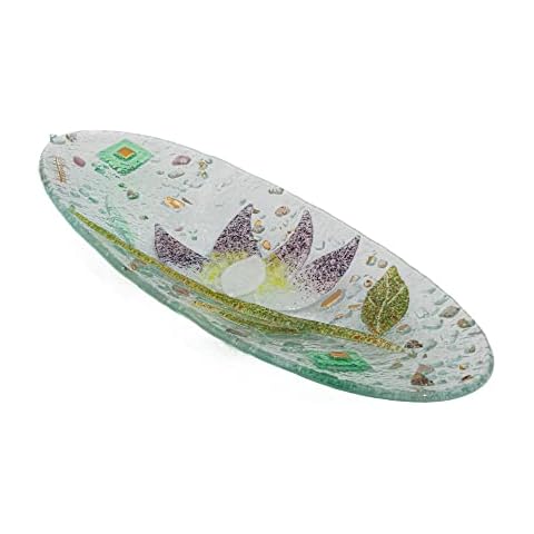 SOSPIRI VENEZIA Tidy Tray Ornament Plate Decor Floral Murano Glass Centerpiece Home Furnishing Decor Gift Handmade Made in Italy (Waterlily cm28x11 Oval) Cover