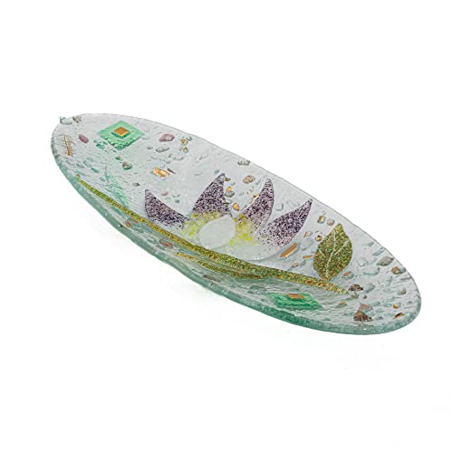 SOSPIRI VENEZIA Videpoche Plat Ornement Décor Floral Verre Murano Centre de Table Ameublement Intérieur Idée Cadeau Fabriqué à la Main Made in Italy (Nénuphar cm28x11 Ovale)