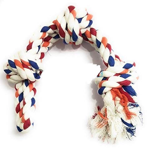 Image of Cotton Rope Dog Toy with 3 Knots | Interactive Teething & Chewing Toy for Large & Giant Dog Breeds | Giant - 21 inches | Multicolor