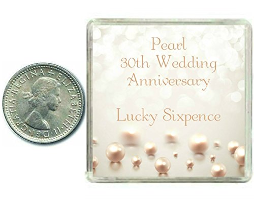 Lucky Sixpence Coin for a Pearl 30th Wedding Anniversary & Traditional Thoughtful Keepsake Gift idea. Parents, Mum, Dad, Son, Daughter, Grandparents