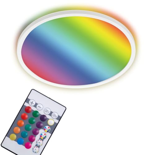 Briloner Leuchten - LED Panel, Deckenleuchte dimmbar, Deckenlampe, RGB, Farbsteuerung, Backlight, inkl. Fernbedienung, 22 Watt, 2.700 Lumen, 4.000 Kelvin, Weiß, Ø 42cm, 7094-416
