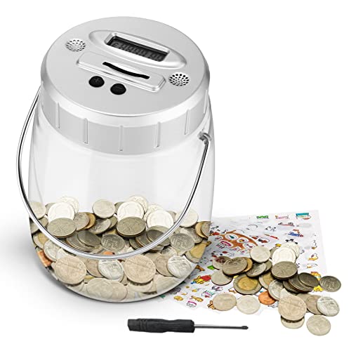 Digital Coin Bank, 2.2L Savings Money Box Automatic Counting Coin Jar Electronic Piggy Bank with LCD Display, Clear Money Coin Saving Pot Container for Girls Boys Kids as Gift on Birthday