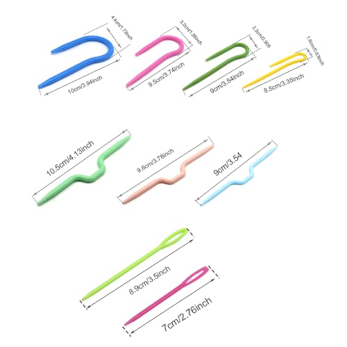 Image of FDXGYH 14 Pcs U Shape Multicolor Bent Cable Stitch Holder Needles Plastic Twist Curved and Straight Hand Knit Knitting Needles