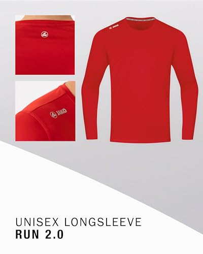 JAKO Damen Longsleeve Run 2.0, Sportrot, 38