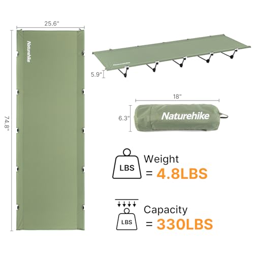 Image of Naturehike GreenWild Camping Cot, Portable Camping Bed for Adults for Camping Hiking Travel Home, Ultralight Folding Backpacking Cot, Supports 330lbs, Light Green