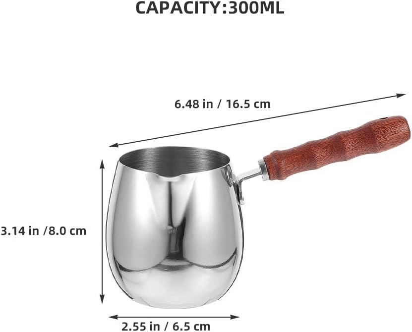 Kichvoe 2pcs Turkish Coffee Pot: 300ml Stainless Steel Turkish Coffee Maker With Wooden Handle - Milk Butter Warmer Pot For Espresso Chocolate Melting