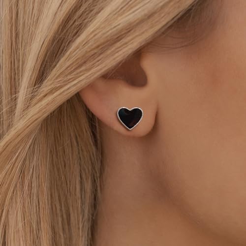 Evelyni BDJ-HS Heart Stud Earrings For Women - Sterling Silver Black Heart Earrings Hypoallergenic Minimalist Love Heart-Shaped Earrings For Sensitive Ears Fashion Post Earrings Gifts For Birthday Valentine’S Day thumb #2