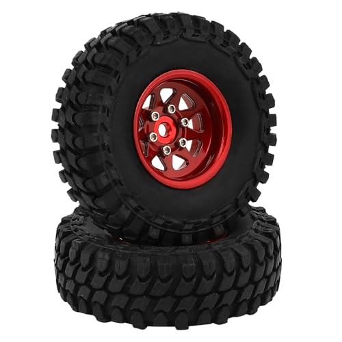 RZXYLRC 1.0 Beadlock Wheel Soft Tires Set -3.78mm Offset Wheel Rims for 1/18 1/24 RC Crawler Car Axial AX24 SCX24 FMS FCX24 TRX4M (red)
