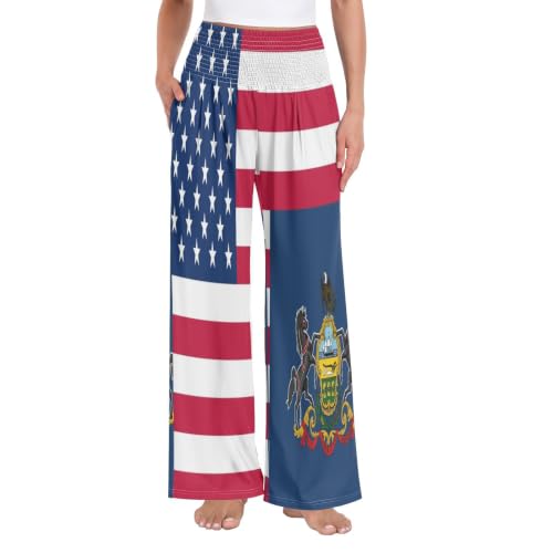 Pantalon de détente femme taille élastique fluide motif drapeau États-Unis Pennsylvanie