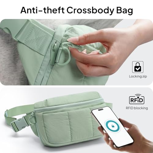 Image of TOPEAST Waist Pack 3.5L Fanny Packs with Water Bottle Holder, Large Capacity Travel Belt Purse Anti-Theft RFID Blocking, Sage Fluffy Crossbody Sling Bag for Hiking Walking