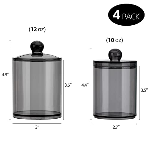 Image of Tbestmax 4 Pack Qtip Holder 10-Ounce, 12-Ounce Bathroom Organizer Accessories Storage Containers Plastic Apothecary Jars with Lids for Cotton Ball, Cotton Swab, Floss, Black