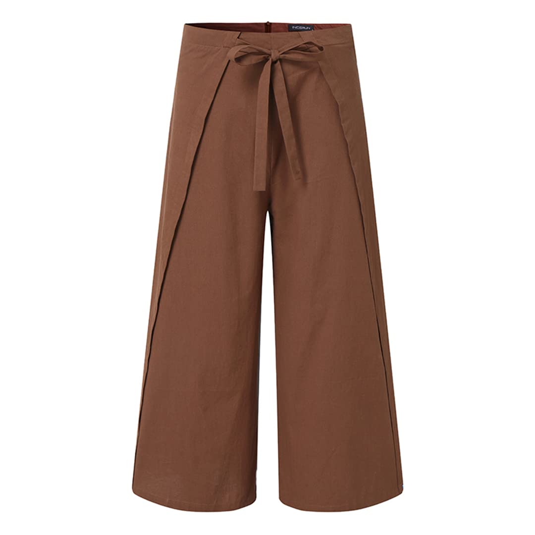 Męskie szerokie spodnie biegacze bawełniane sznurowane jednolity kolor na co dzień luźne spodnie męskie moda uliczna spodnie rybacka spodnie kawowe XXXL