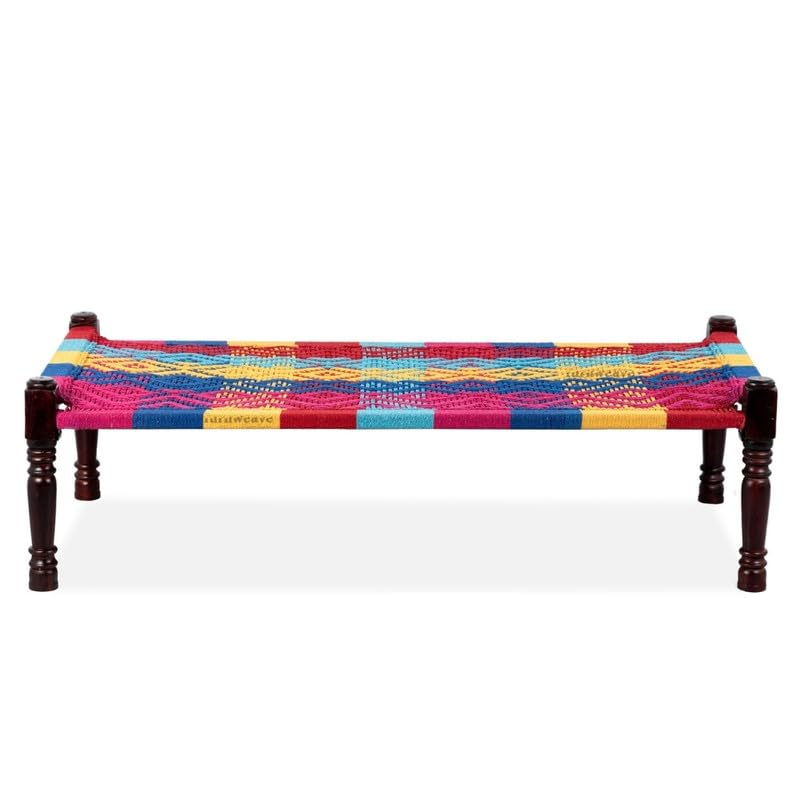 Image of Solid Sheesham Wood Charpai Khat | Handcrafted Daybed Khatiya Charpai with Cotton Rope | Traditional Khat Bed Wooden Diwan Cot for Living Room | 6X3 Feet | Colorful 001, Multicolour