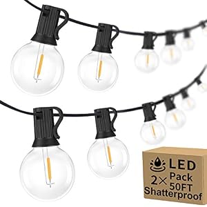 100ft 2-Pack Outdoor String Lights, G40 LED Globe Waterproof Patio Lights