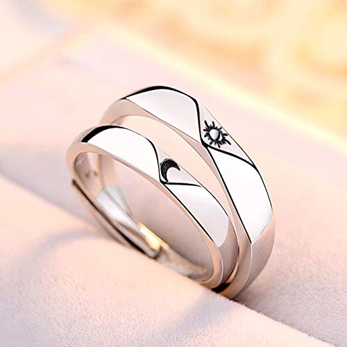Image of Beydodo 925 Silver Rings Custom Adjustable Sun and Moon Matching Rings Engraved I Love You Couples Rings Wedding