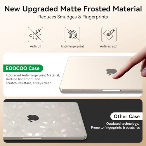 Image of EooCoo Case Compatible with MacBook Air 13 inch M5 2026-2022 M4 M3 M2 A3449 A3240 A3113 A2681, Matte Hard Shell Scratch Resistant Protective Cover for Mac Air 13.6 inch, Original Starlight