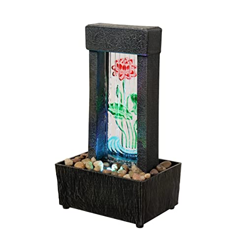 Gossi 10 Inch Glass Tabletop Water Fountain With Natural River Rocks And Rgb Led Lights Home/Office Decoration Meditiation Resin Waterfull Desktop Fountain Relaxation Water Feature #TOP3