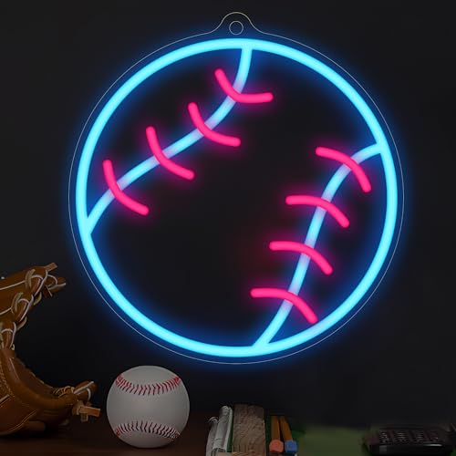 CoolGift Mart Baseball Neon Sign, Dimmable Sport LED Signs USB Powered with Pink and Blue Lights for Wall Decor Living Room Bedroom Man Cave Home College Club Shop Kids Gift - Thumbnail 2