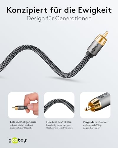 Goobay 65298 Mono RCA Cable 5 m/Audio Cable for Subwoofer HiFi Devices/Flexible Textile Cable/Digital Coaxial Cable/Gold-Plated Connectors - Image 3