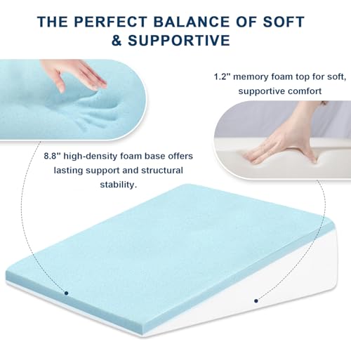 Image of Wedge Pillow for Sleeping, 10 inch Memory Foam Bed Wedge with Dual Layer Foam