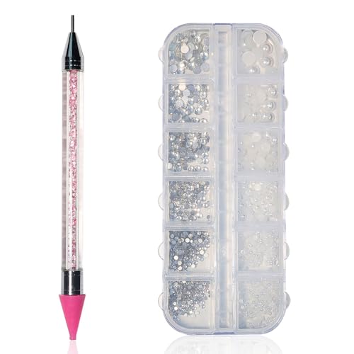 BUNNIEBEAUTY 2700 pcs Pearl Nail Charms and Crystals Rhinestones Diamonds Kit with Premium Wax Pencil for Nail Decorations and Nail Art, Nail Charms and gems - Gifts for Women