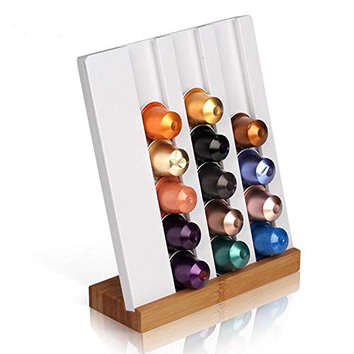 Kaffeepadhalter Rack Capsule Storage Stand mit Bambusbasis für 21 Stück Nespresso Dolce Gusto Capsule,Weiß
